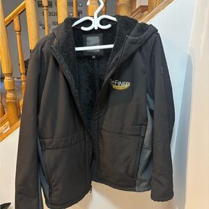 Tumi Black and Gray Hooded Puffer Jacket